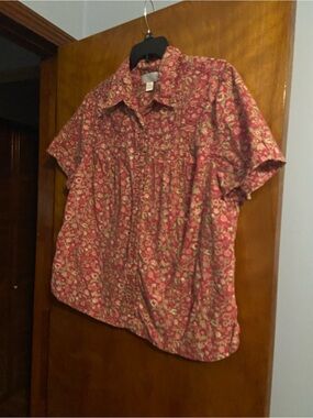 CJ Banks Pink Floral Short-Sleeve Button Front Blouse